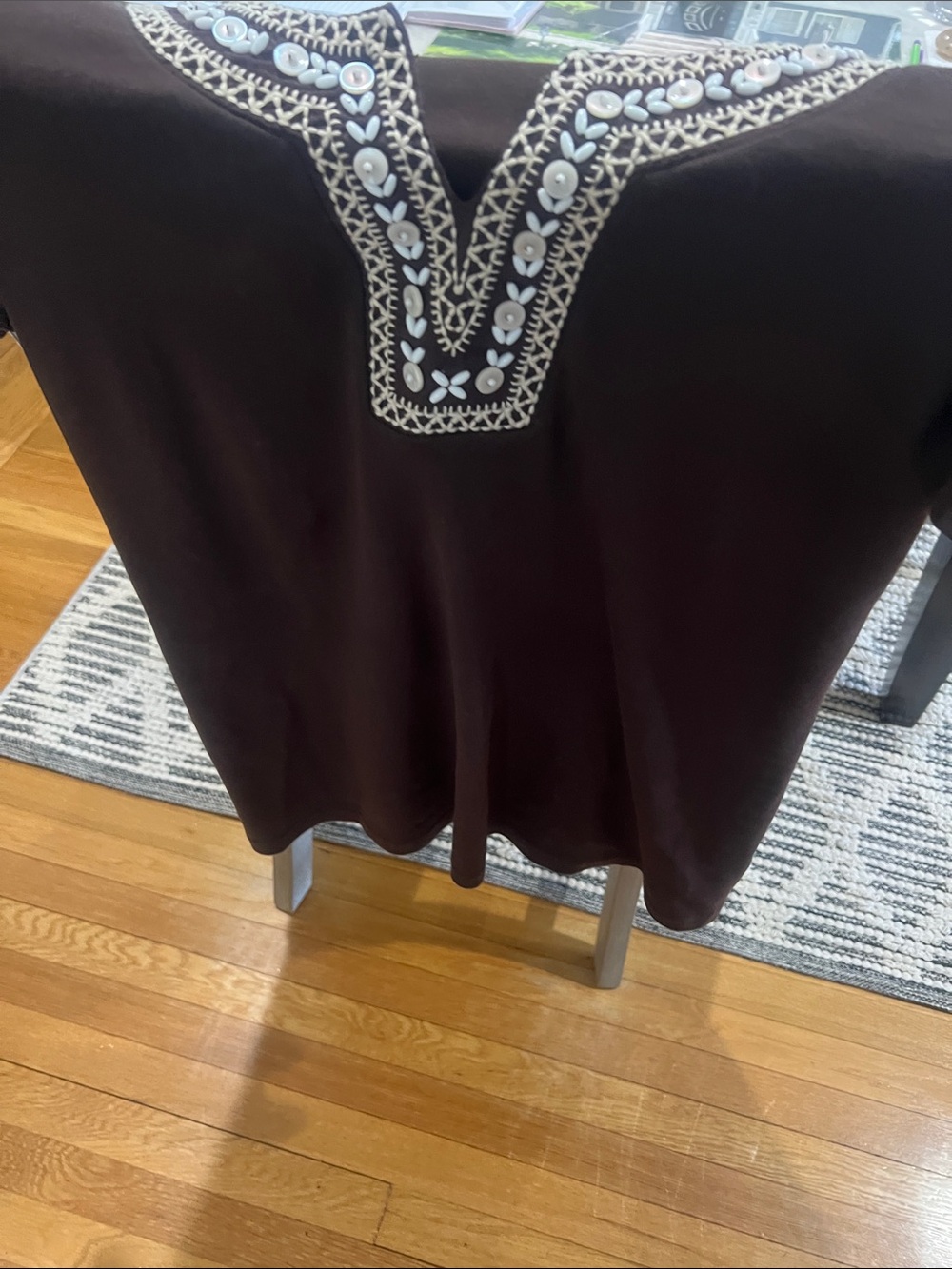 JM Collection Brown Scoop Neck Cotton Top with Cream Tag Detail